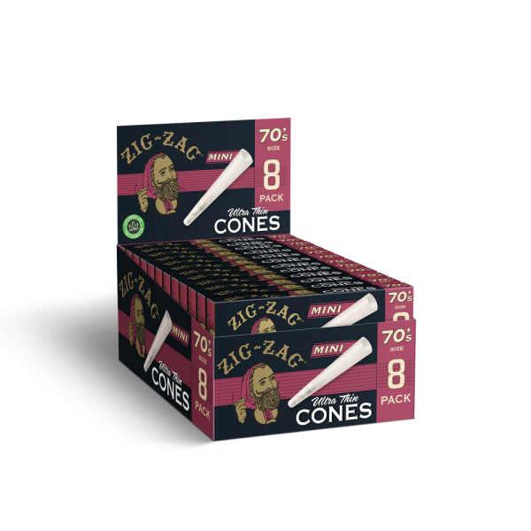 Zig Zag - Mini Ultra Thin Cones 70mm - 8 Per Pack - 18 Packs Per Display