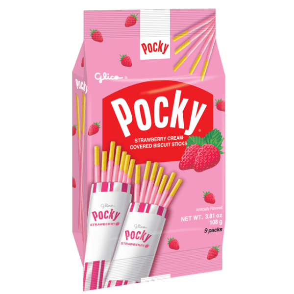 Pocky Strawberry Cream Covered Biscuit Sticks 3.81oz(108g) 9 Packs