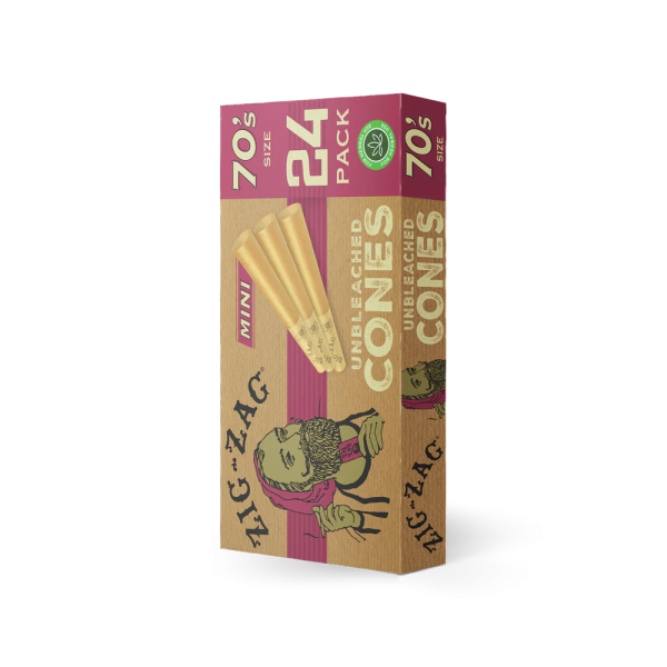 Zig Zag Mini Unbleached Cones - 70mm - 24 Cones Per Pack - 12 Packs Per Display